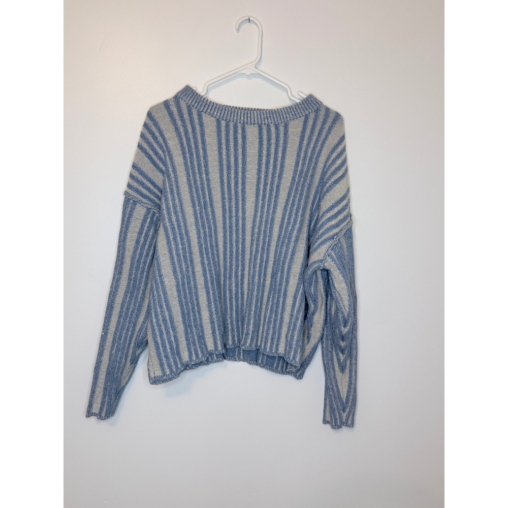 Mustard Seed Blue Cream Striped Knit Sweater Oversized Small